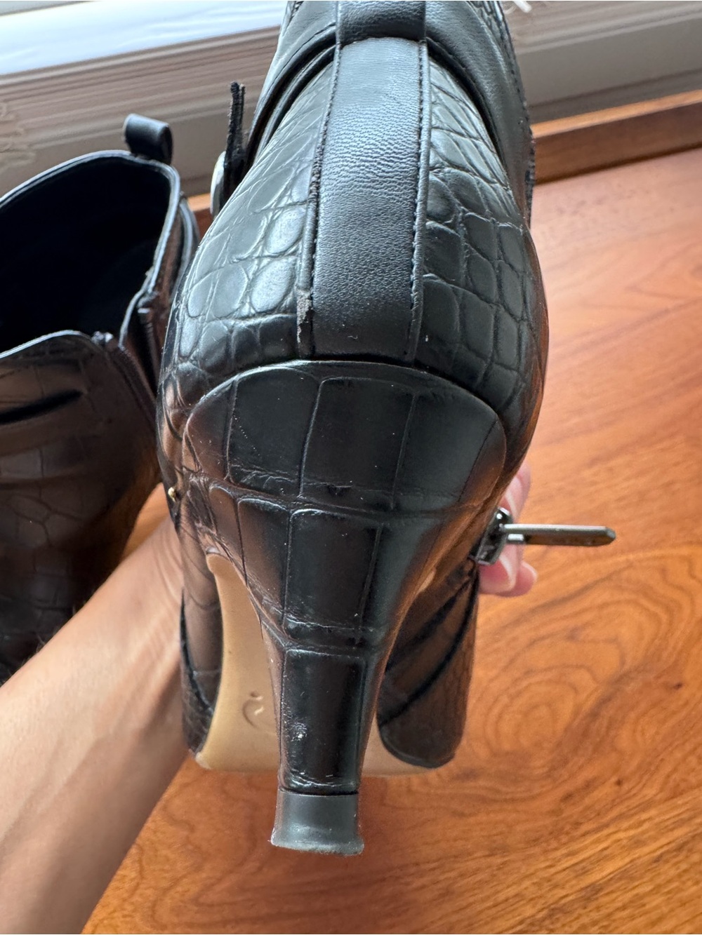 Ankle Boots by Sam Edelman Black Croc-Embossed Pointed - Picture 8 of 9